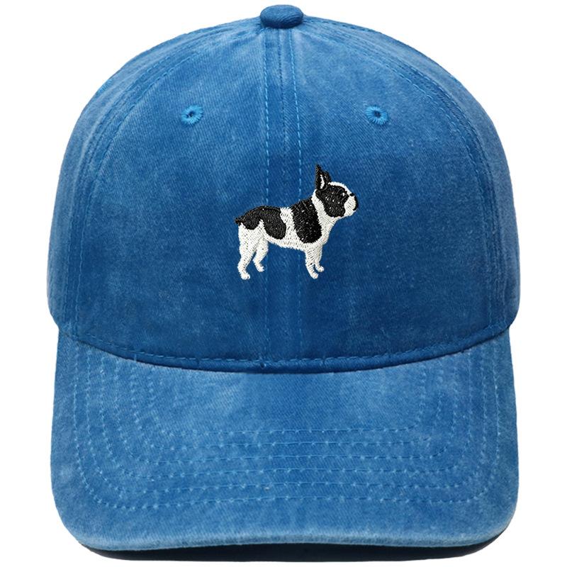 Cute Boston Terrier Embroidered Baseball Cap Washed Retro Daddy Hat Men's and Women's Casual Sports Hat Trend