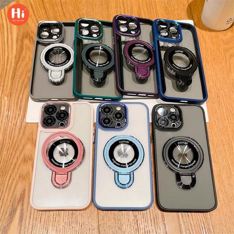 

Fine shield lens is suitable for Apple 14 mobile phone case U-shaped magnetic suction bracket iPhone15 transparent 13promax hard case