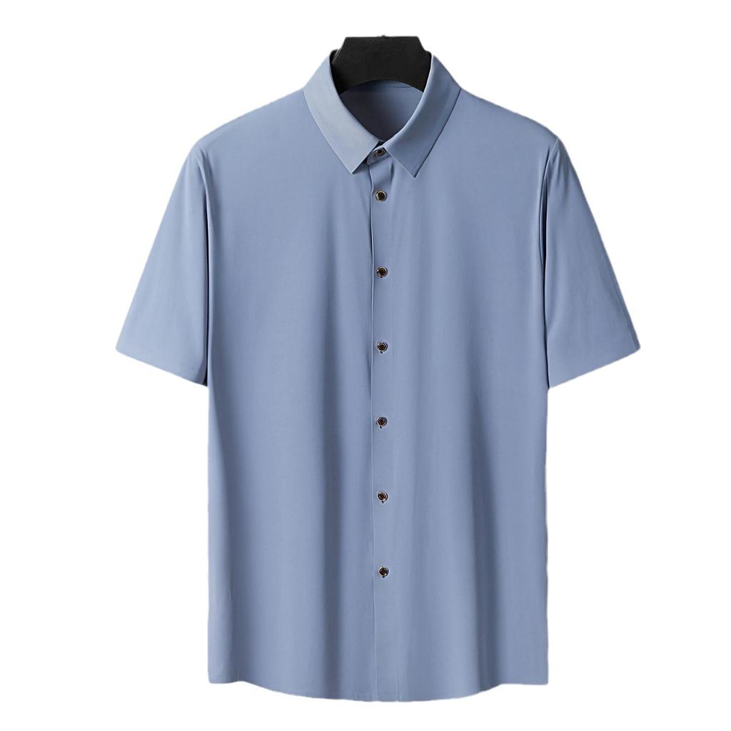 Summer High-end Shirt, Men's Short Sleeved Shirt, Business Ice Silk Lapel Shirt