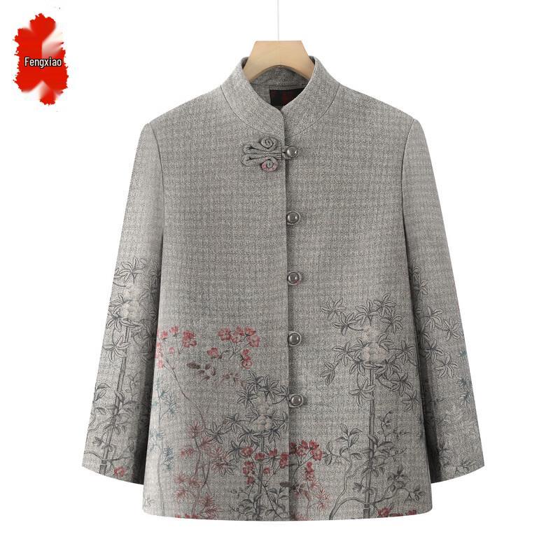 Elderly Women's Floral Stand Collar Spring Autumn Jacket