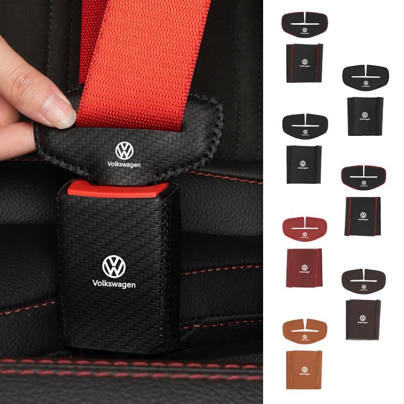 BFPQY1 2Sets Leather Car Logo Seat Belt Buckle Protector Cover Only For Front Seat Belt For VW Scirocco Jetta Beetle Golf Passat Polo