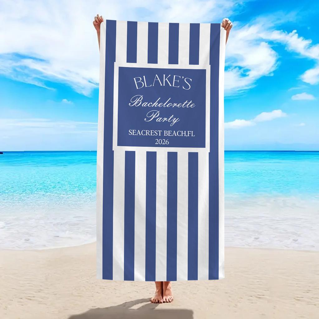1PC Customizable striped beach towel, personalized name customization, quick drying and absorbent striped beach towel
