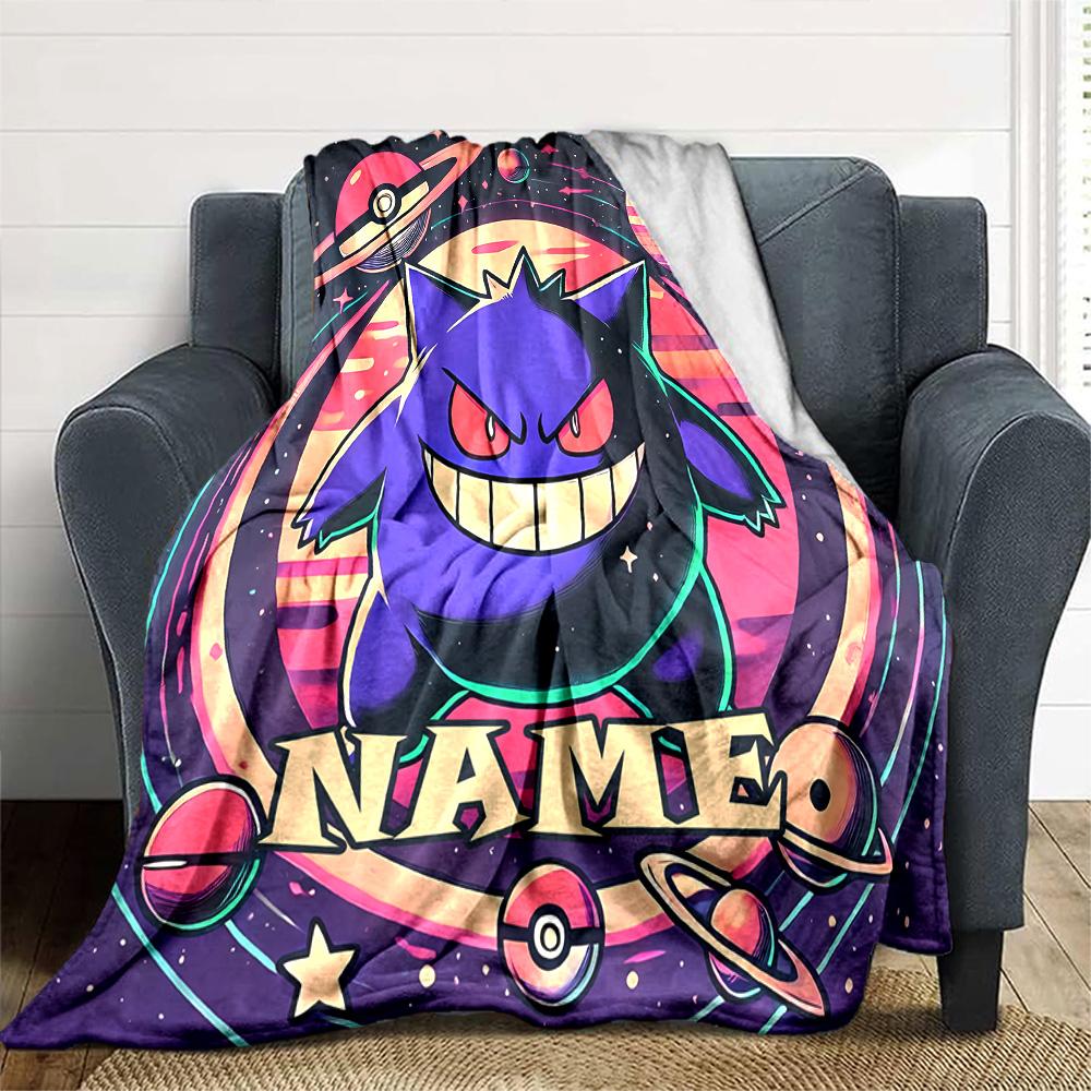 Customizable Gengar2 Throw Blanket – Personalized Name, All-Season Cozy Snug Blanket, Machine Washable, Personalized Blanket
