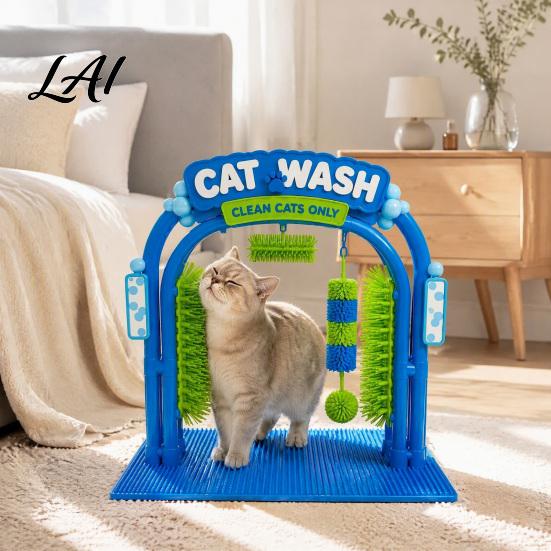 Stazione di Toelettatura per Animali Stazione di Lavaggio per Gatti Strofinamento Morbido con Spazzole Auto-Toelettanti Accessori Design per Auto