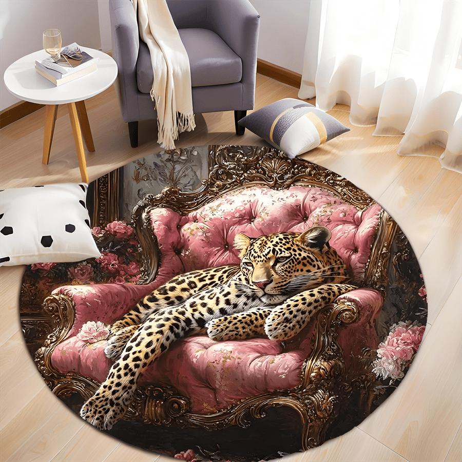 Luxury  Pink Leopard Pattern Round Shape Floor Mats Kitchen Hallway Runner Rug Bedroom Living Room Soft Carpet Non-slip Area Rug