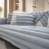 High-End Striped Winter Thickened Rabbit Plush Sofa Cushion Non-Slip New Solid Wood Cover Towel