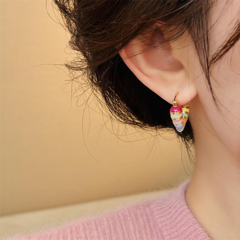 Colorful Heart Ear Buckle New Korean Fashion Women's Earring Precious Hoop Earrings Gold Plating Jewelries Girl Gifts