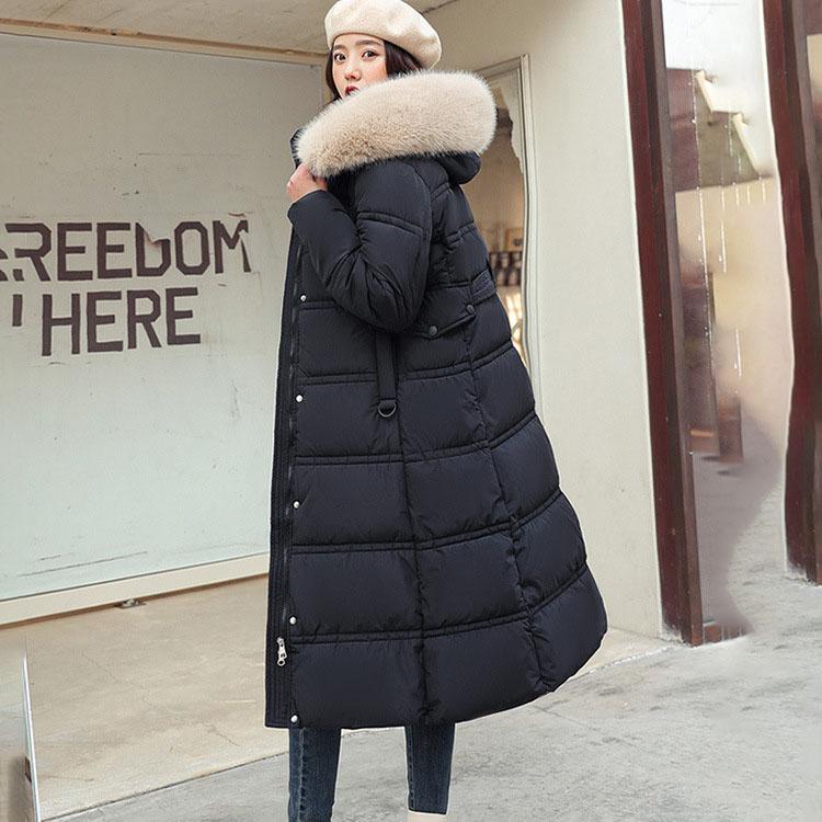 Down Jacket Women's Winter Long Cotton-padded Over The Knee Korean Loose Thickened Solid Color Padded Jacket