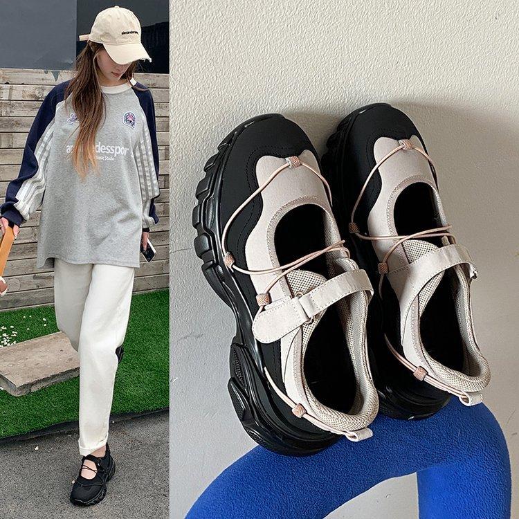 Dongdaemun, South Korea 2025 New Casual Sports Shoes Heightened Platform Velcro Color Matching Fashion Light Mouth Single Shoes