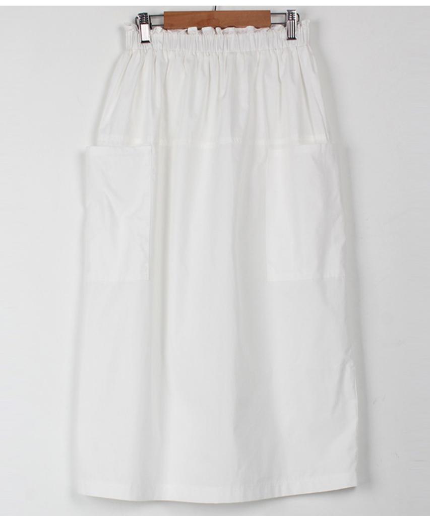 Ppaeppae Big Size Shirred Elastic Pocket Slit H-Line Long Skirt