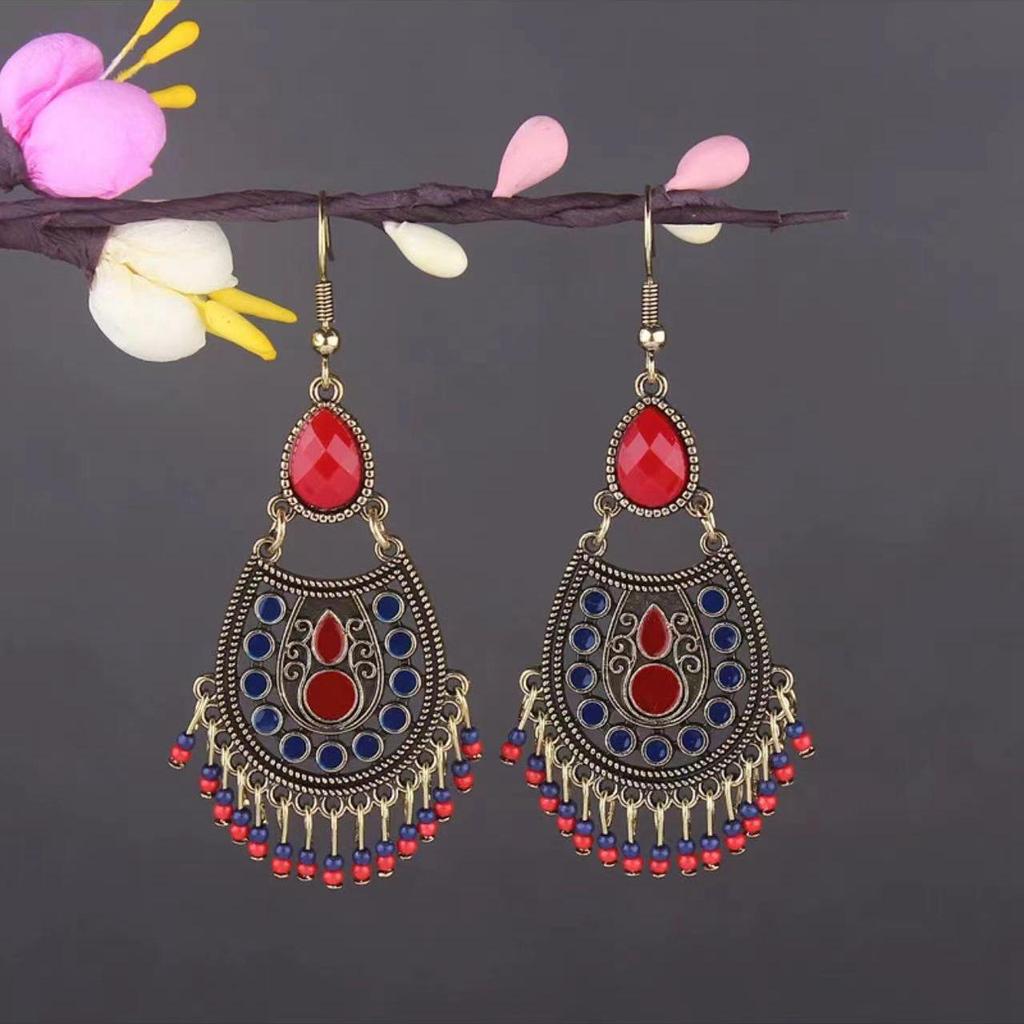 Bohemian Turquoise Owl Dream Catcher Tassel Earrings for Women