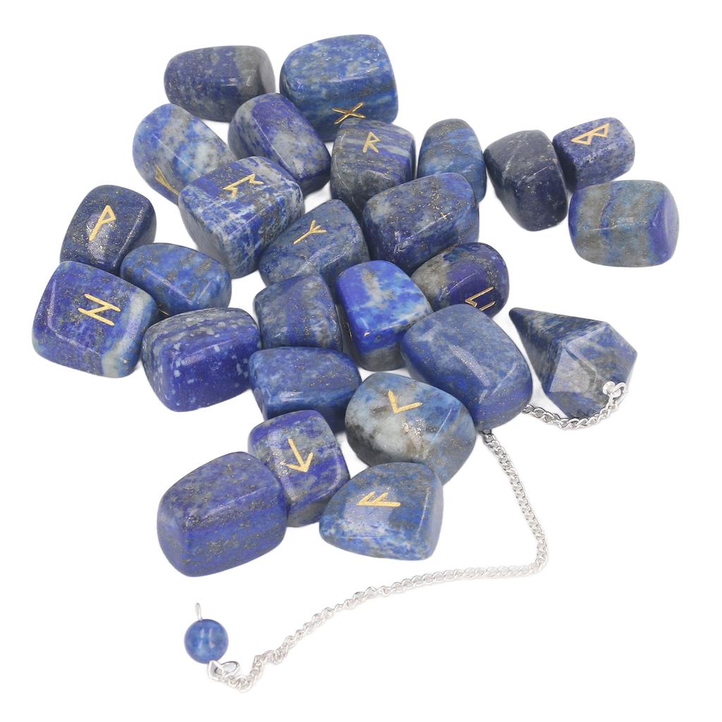25Pcs Rune Stones Healing Balanced Chakras Peaceful Mind Lettering Crystal with Bag Pendulum for