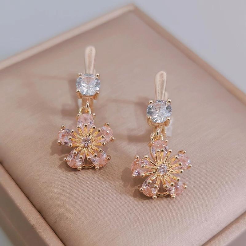 Boucles d'oreilles en forme de fleur pour femmes, nouveauté 2023, couleur or, cristal, zircon, pendantes, accessoires de fête tendance