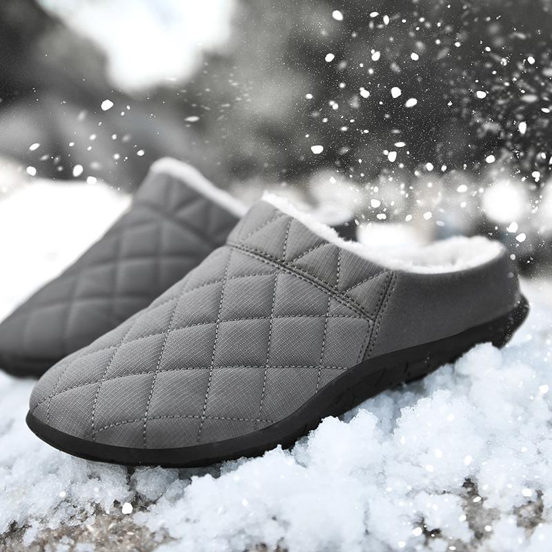 Winter Men Slippers Cotton Plus Fur Shoes Women Snow Outdoor Warm Fur Sneakers Non-slip Warm Furry  Footwear Thick Platform Winter Slides