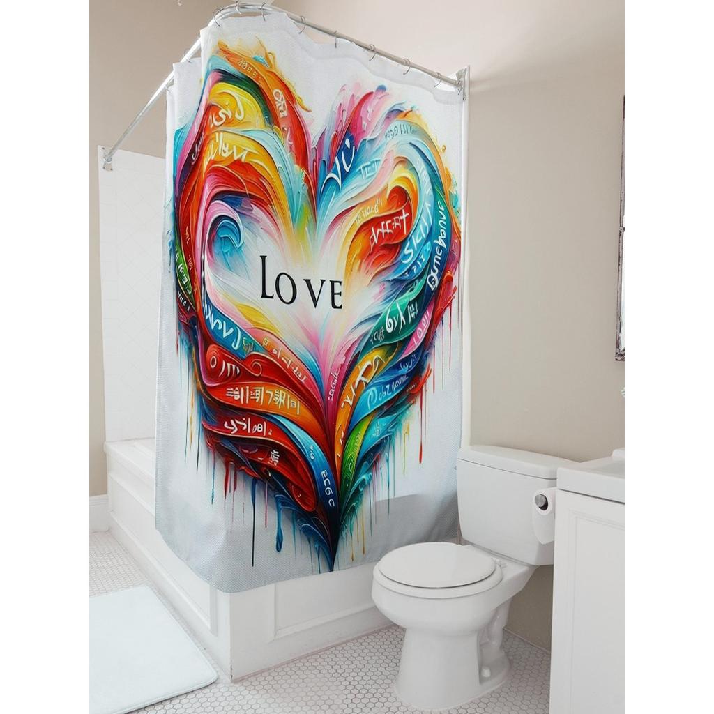 Colorful Love Heart Print Shower Curtain For Bathroom Decor