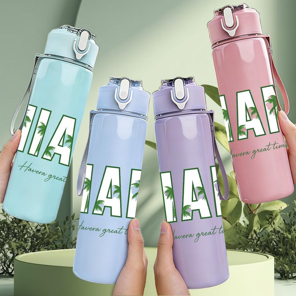 1PC Miami Palm Tree Letter 750ml Color Plastic Sports Water Bottle Leakproof Flip Straw Lid Suitable for Sports Office Home Use