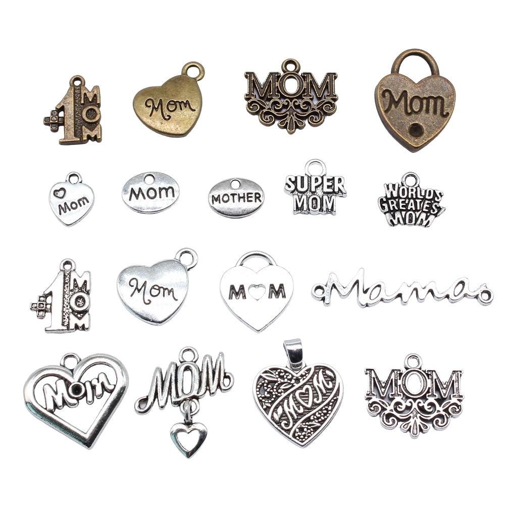 20pcs Mom Series Charms For DIY Jewelry Making Lovely Family Heart Love Mom Charms For Mother's Day Gift