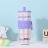 Print Plaid Letter Large Capacity Stainless Steel Insulated Cup With Straw