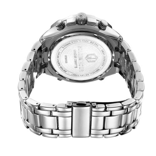 GOLDEN HOUR Luxury Stainless Steel Analog-Digital Watch for Men, Outdoor Sports, Waterproof, Big, Heavy, Silver-White, Digital, Quartz Movement.