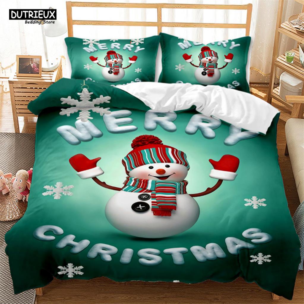 Christmas Santa Duvet Cover Set Winter Theme Cartoon Bedding Set Microfiber Santa Claus Elk Carriage Comforter Cover Girl Boy
