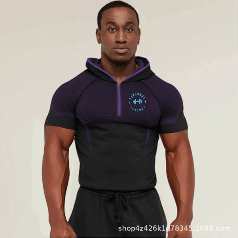 Mens Hooded Half-Zip Performance Basketball Training Top Quick-Dry Stretch Fit Athletic Shirt