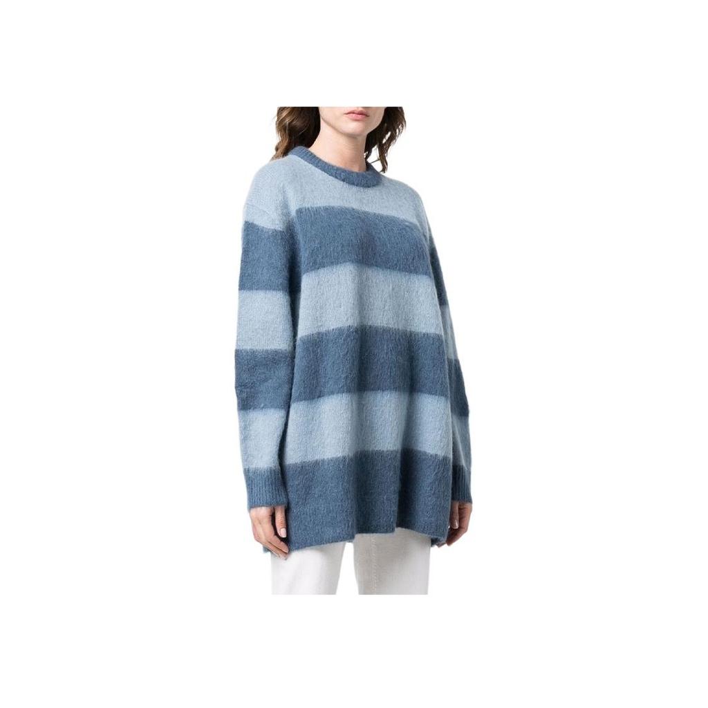 Michael Kors SS22 Striped Patchwork Loose Knit Round Neck Sweater Women Sweater Blue MH160794RA-424