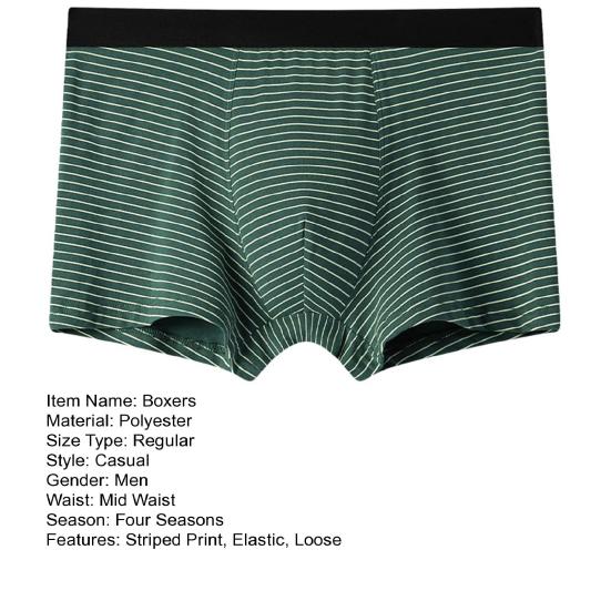 Men Boxers Soft Breathable U Convex Striped Print Mid Waist Stretchy Moisture-wicking Elastic Waist Quick Dry Anti-septic Men Underpants Underwear