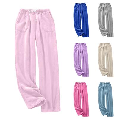 Calças femininas casuais de perna reta, calças compridas casuais de cor sólida com bolsos