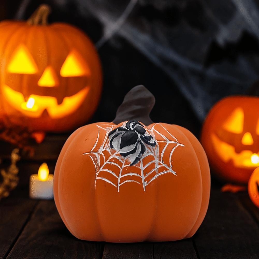 Handicraft Halloween Pumpkin Figurine Model Spider Web Pumpkin Statue  Festival Decor