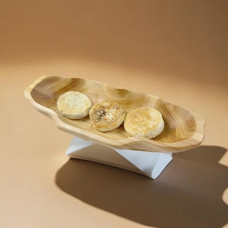 1pcs Solid Wood Snack Tray - Multi-Purpose Fruit Nut Dessert Platter Rustic Serving Bowl for Party Home Kitchen