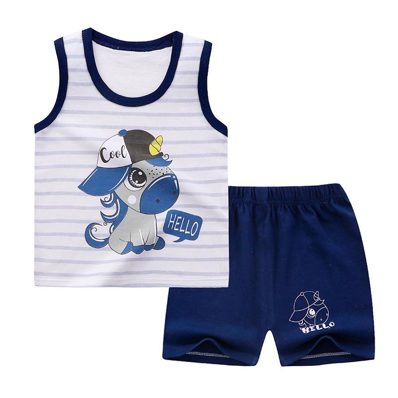 2Buc/Set Bebeluși Băieți Copii Drăguț Vestă Tricou + Pantaloni Desene Animat Haine Costum