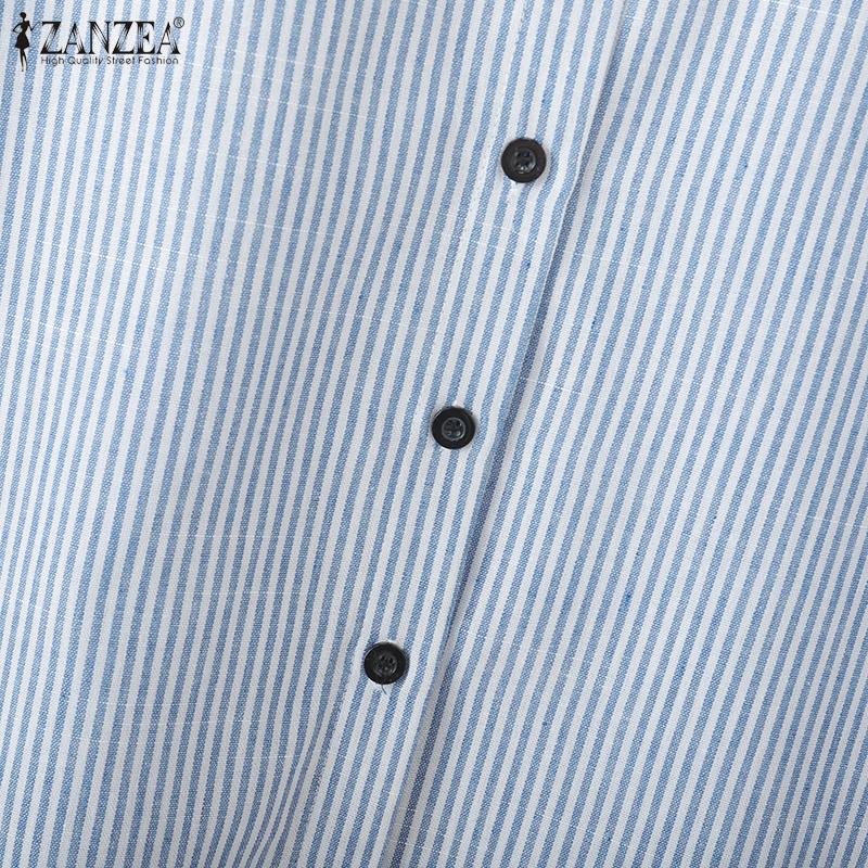 ZANZEA Women Stand Collar Casual Stand Collar Stripe Shirt Dress