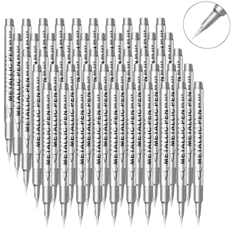 1/10/50Pcs Art Writing Gold Silver White Metallic Paint Pen Set Brush Tip Marker Pen Acrylic Paint Markers Stationery Supplies