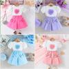 New Girls' Puff Short Sleeve Top with Heart Bow Short Skirt Set Fashion Set