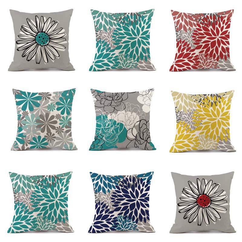 Throw Pillow Cover with Geometric Floral Print for Decorative Sofa Cushion Cover