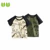 27Kids Children's Clothing Summer Boys' Dinosaur Short-Sleeved T-Shirt Kidsren's Raglan Sleeve Top Baby Pure Cotton Color-Blocked Clothes
