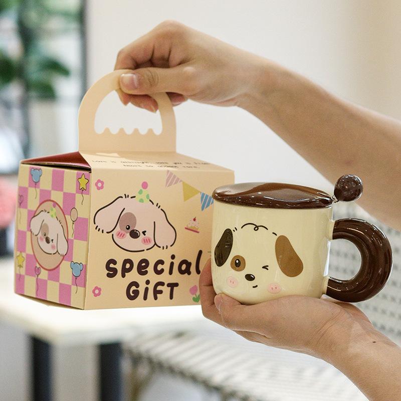 Cute Cartoon Puppy Mug with Lid Ceramic Cup To Give Girlfriend Birthday Gift High Appearance Meaningful Souvenir