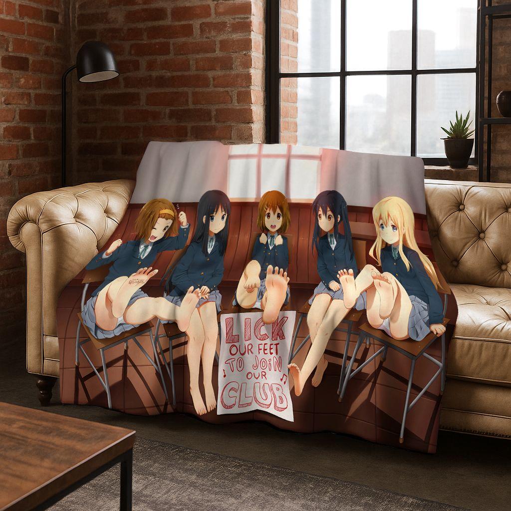 Anime K-ON Kawaii Girl Hirasawa Yui Music Cartoon Flannel Blanket,Cozy Soft Throw Blanket for Home Bedroom Bed Sofa Cover Kid