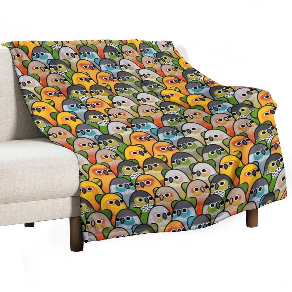Too Many Birds! - Conure Squad Throw Blanket Single Plaid On the Sofa Soft Plush Plaid Personalized Gift Blankets