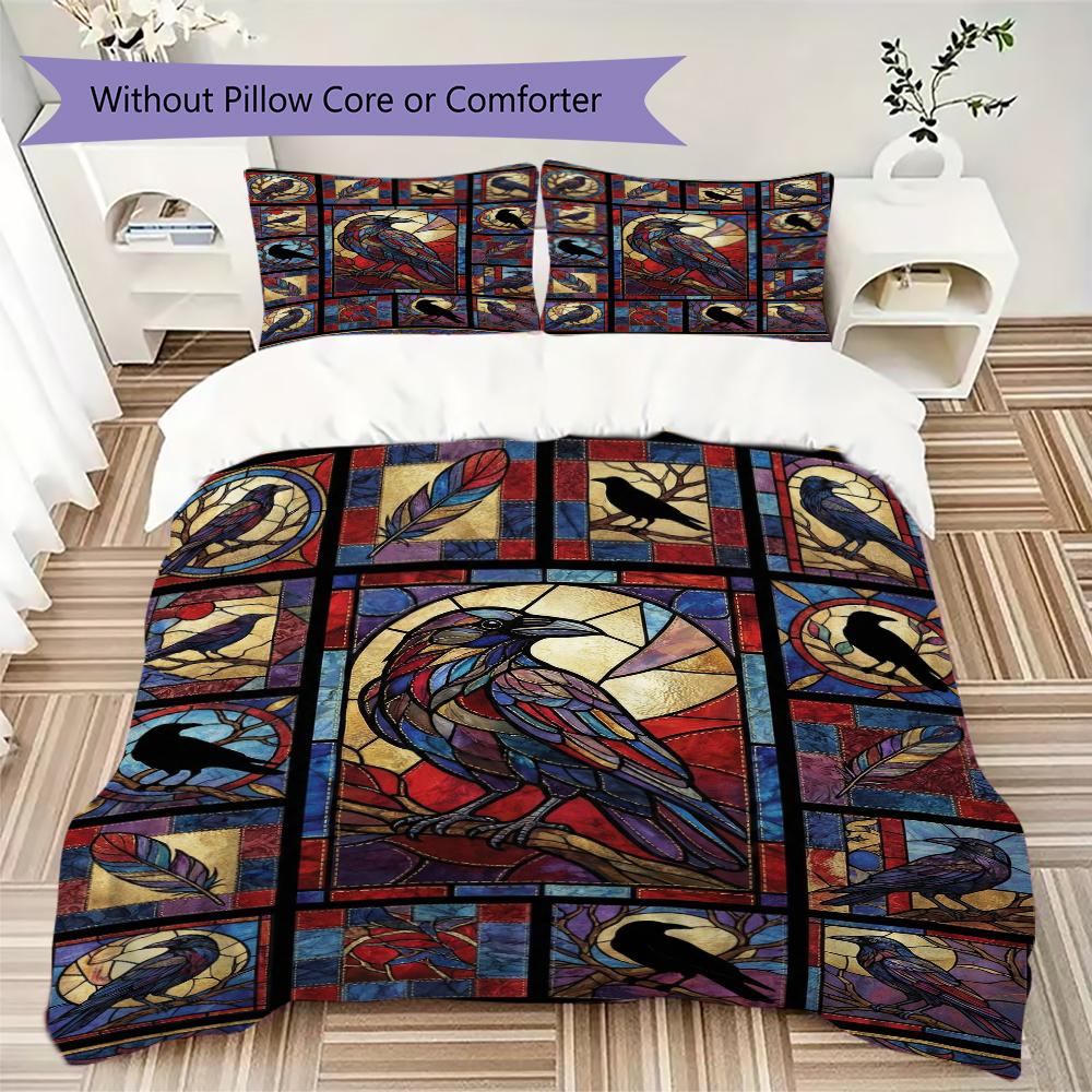 Crow Pattern Bedding uilt Set uilt Cover Pillowcase Home Decoration Birthday Gift (1 * duvet cover + 2 * pillowcase without core)48