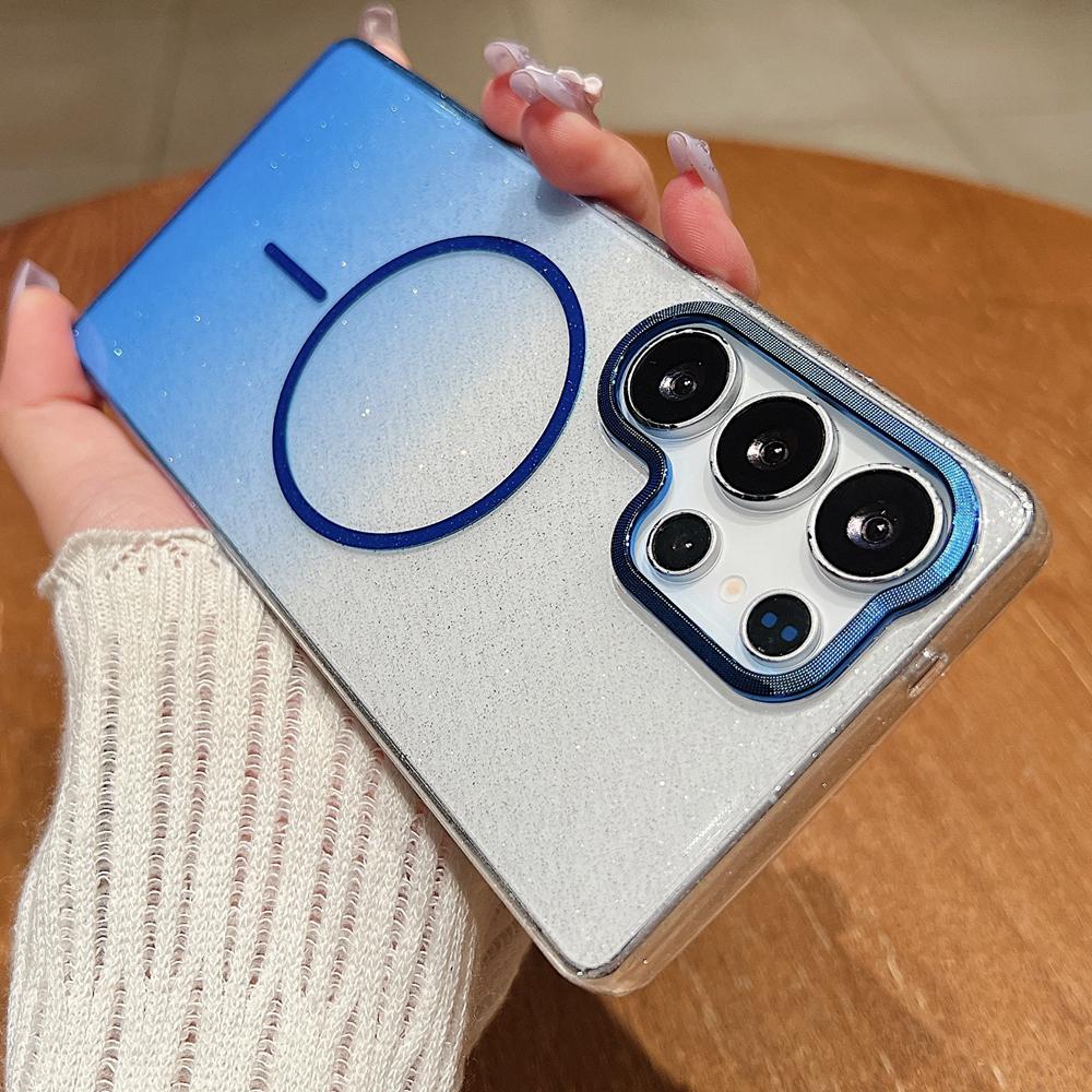 KEYSION Luxury Gradient Glitter Magnetic Phone Case for Samsung S22 S23 S25 Ultra S25+ Edge S24 FE Wireless Charging Shockproof Cover