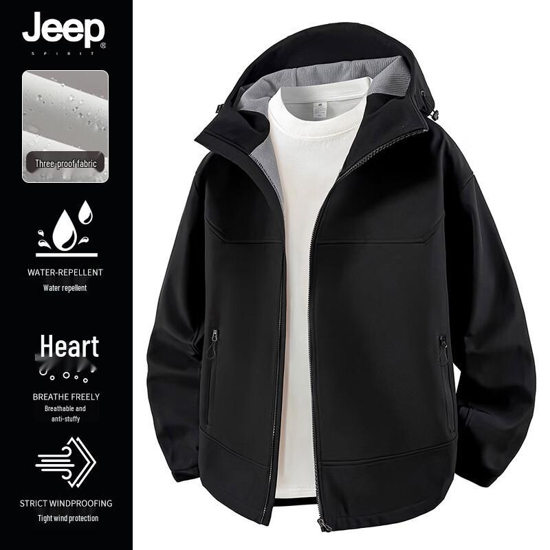 JEEP SPIRIT Men's Windproof Waterproof Fleece-Lined Hooded Jacket