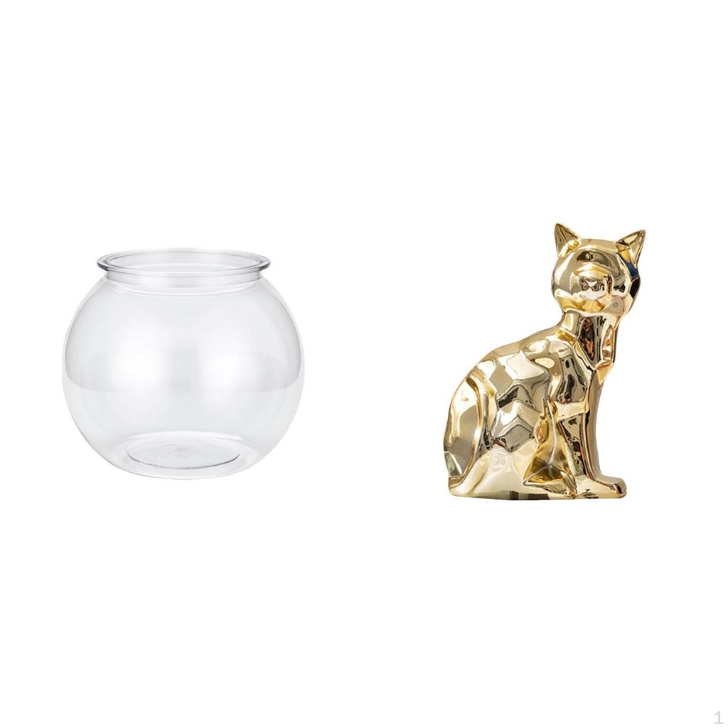 Transparent Small Fish Tank Cat Statue Decorative Figurine Animal Sculpture Art Craft Ornament