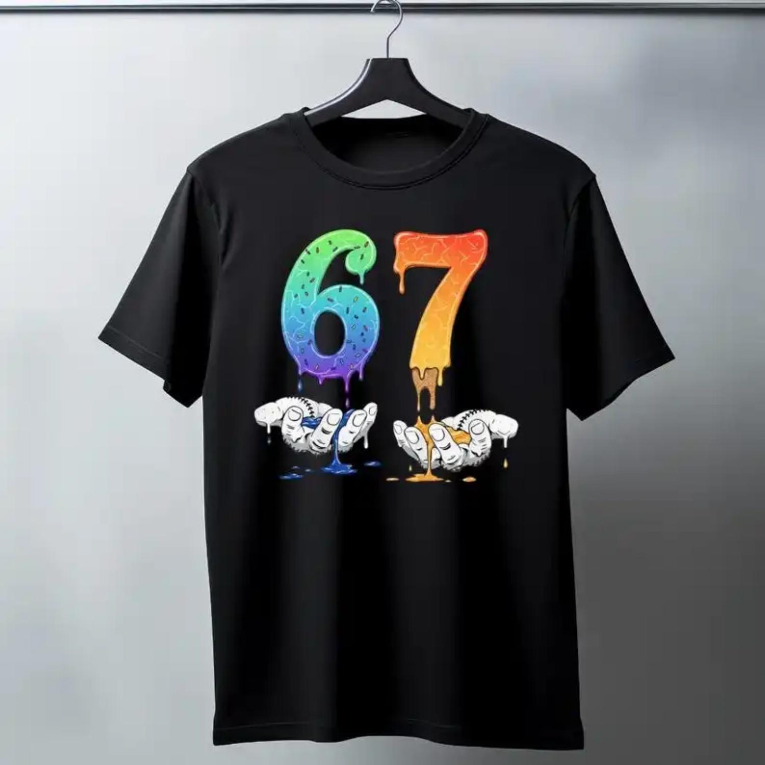 Six Seven Shirt – 67 Graphic T-Shirt Colorful Number Design, Unisex Streetwear Tee  Graphic T-Shirt,Six Seven Dripping 6 7Design S чёрный