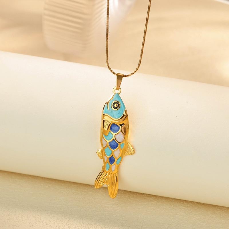 Капающее масло кои маленькая рыбка змеиная кость цепочка ожерелье к позолоченное океанский стиль персонализированный тренд кулон поставка прилив украшение 18K