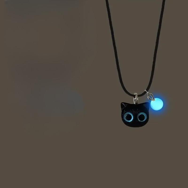Creatieve Leuke Stereo Lichtgevende Zwart Wit Katje Hanger Ketting Armband Sets voor Vrouwen Koppel Sieraden Sets Accessoire Cadeau