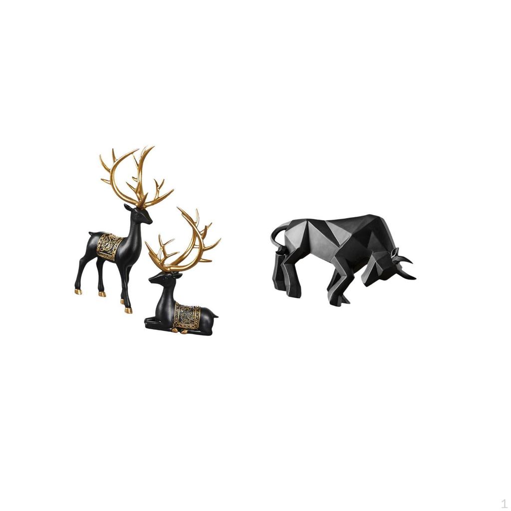 Reindeer Bull Resin Sculpture Collection Elk Deer Figurine Animal Modern Abstract Statue Ornament