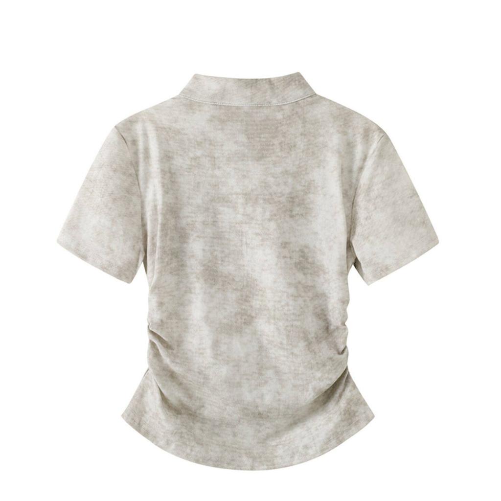 New Chinese Style Disc Buckle Smudged Short-sleeved T-shirt Women's Summer New Design Sense Chic Small Short Top