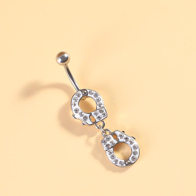 Retro Stainless Steel Titanium Belly Button Ring with Double Handcuffs Design