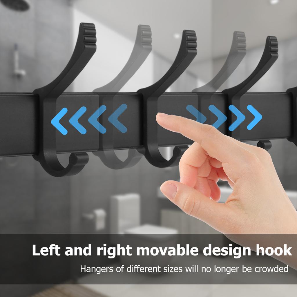 Coat Rack Wall Mounted - 5 pair Moveable Hooks Heavy Duty, Aluminum Coat Hook Rail for Coat Hat Towel Purse Robes Mudroom